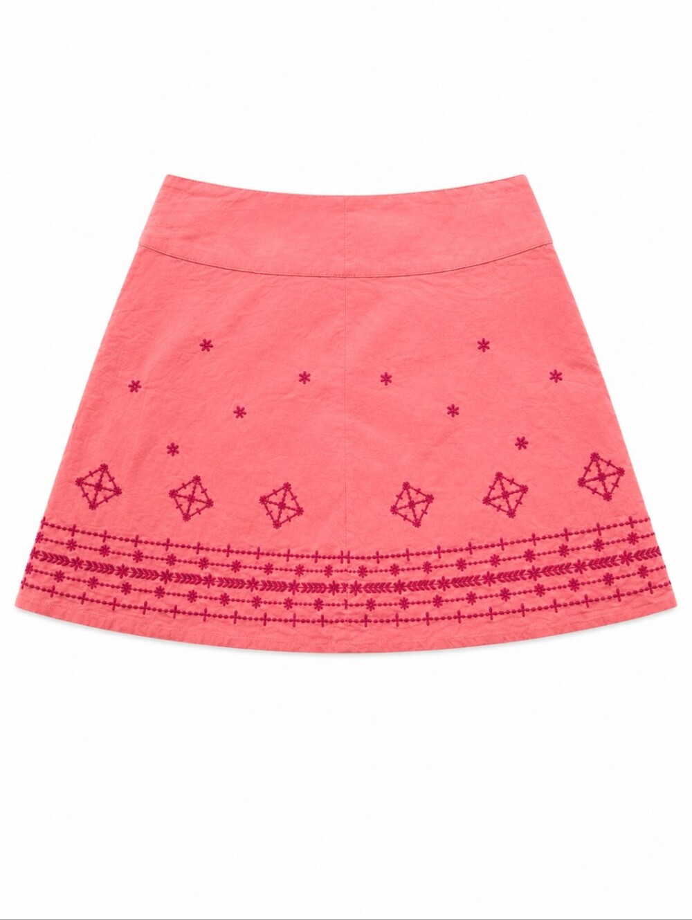 Prana 100% Cotton Coral Embroidered A-Line Mini Skirt Size 4 Boho